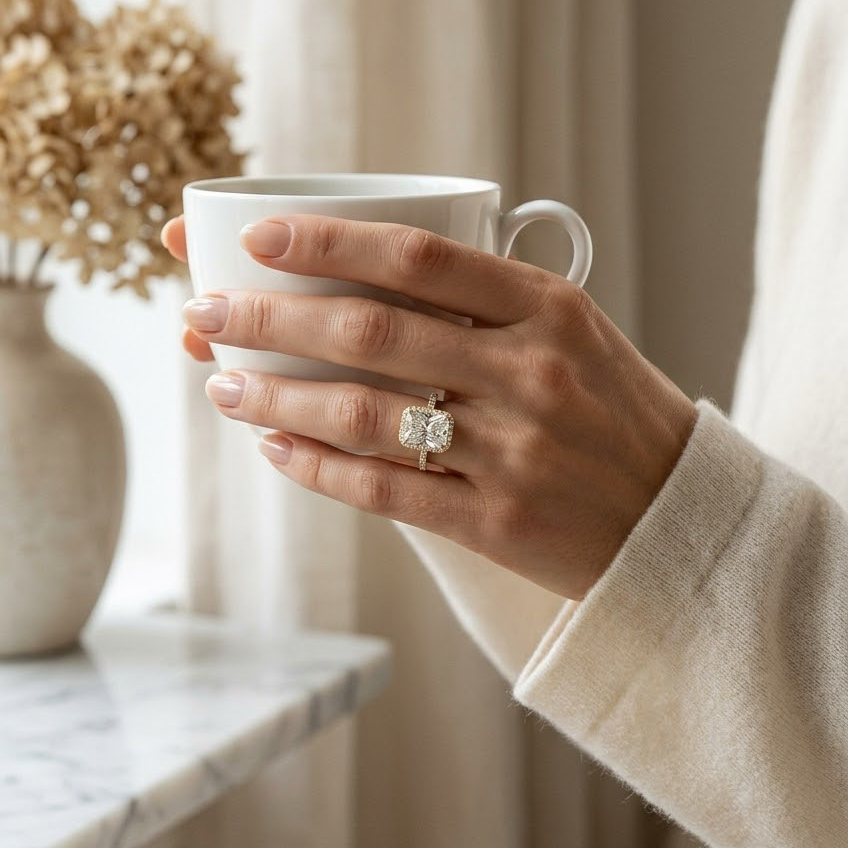 Radiate—Crowned Still Ring | Radiant Halo Diamond