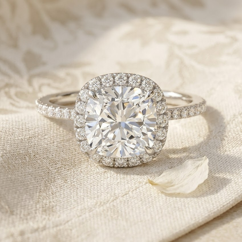 Ascend—Still Light Ring | Cushion Halo Diamond