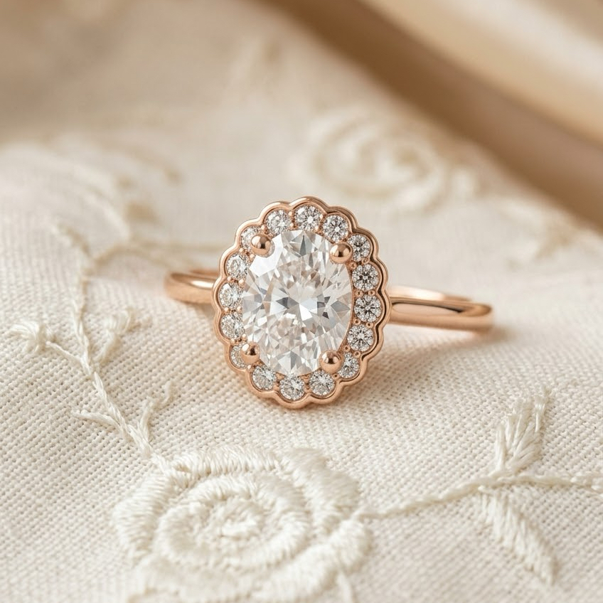 Bloom—Adorn Ring | Oval Diamond in Floral Halo