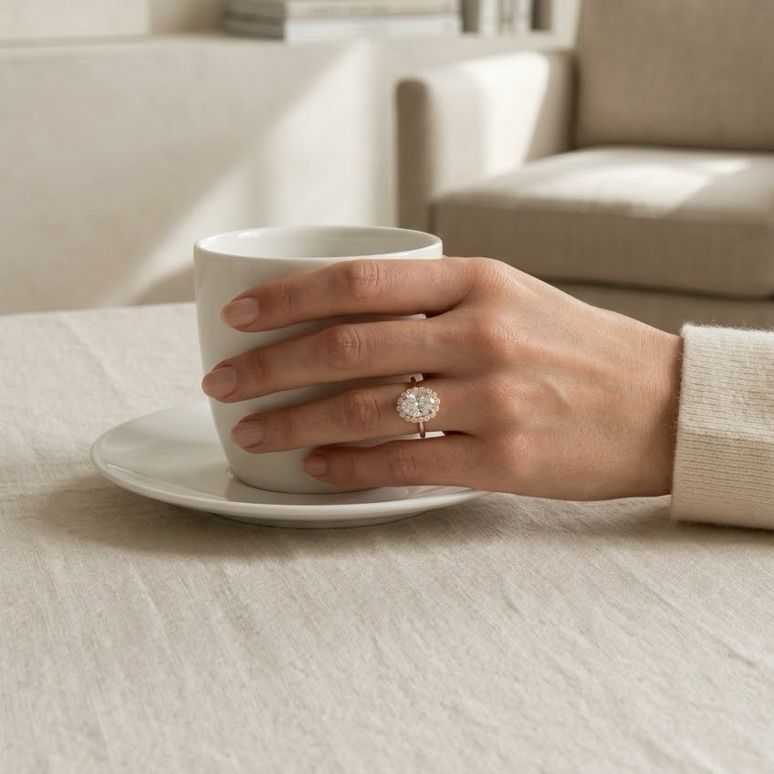 Bloom—Adorn Ring | Oval Diamond in Floral Halo