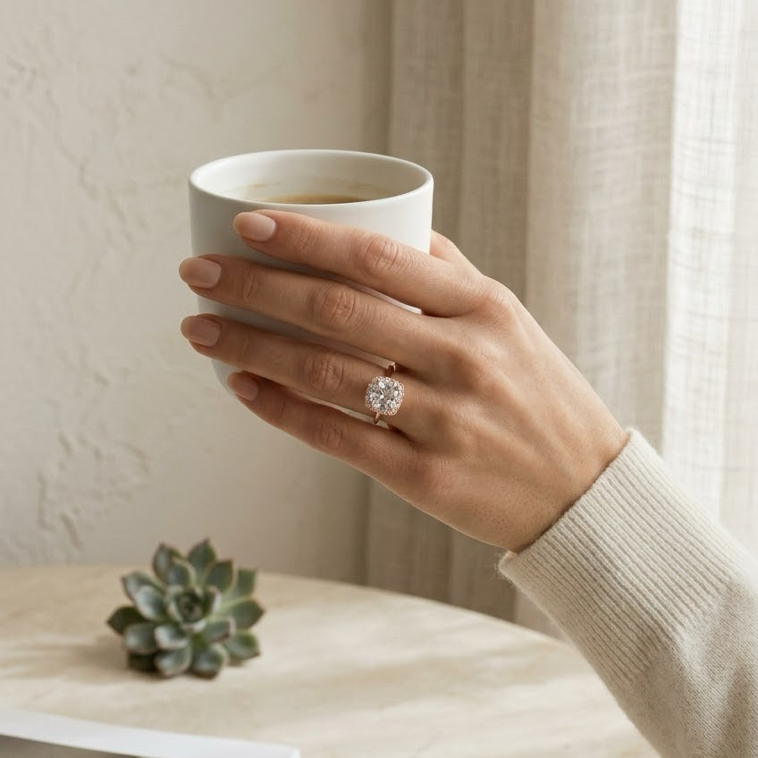 Ascend—Adorn Ring | Cushion Diamond in Floral Halo