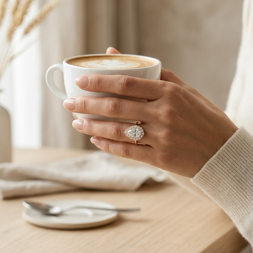 Bloom—Adorn Ring | Pear Diamond in Floral Halo