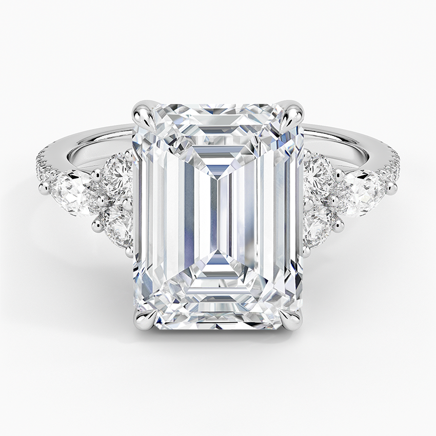 Ascend—Still Light Ring | Emerald Diamond in Round Marquise Pave