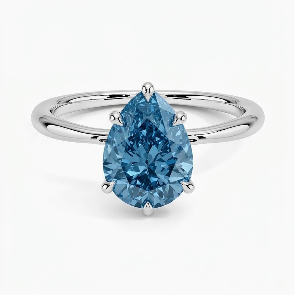 Bloom—Aura Ring | Solitaire Blue Pear Diamond with Hidden Halo