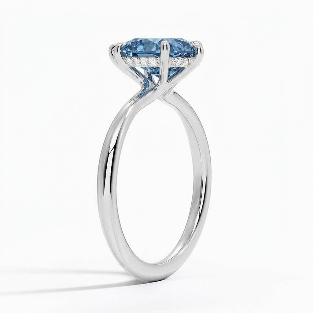 Bloom—Aura Ring | Solitaire Blue Pear Diamond with Hidden Halo