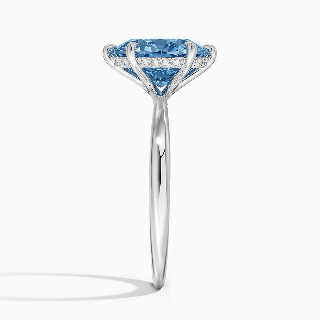 Bloom—Aura Ring | Solitaire Blue Pear Diamond with Hidden Halo