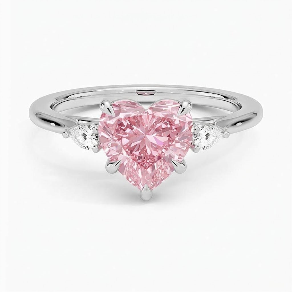 Bloom—Aura Ring | Pink Heart Diamond in Pear Three Stone