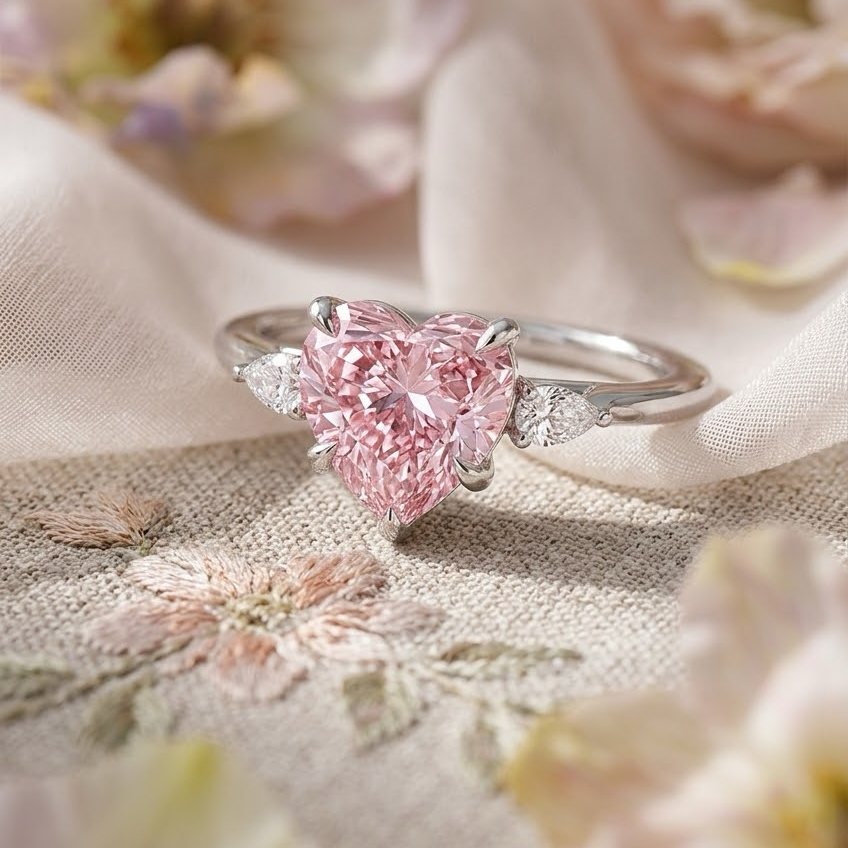 Bloom—Aura Ring | Pink Heart Diamond in Pear Three Stone