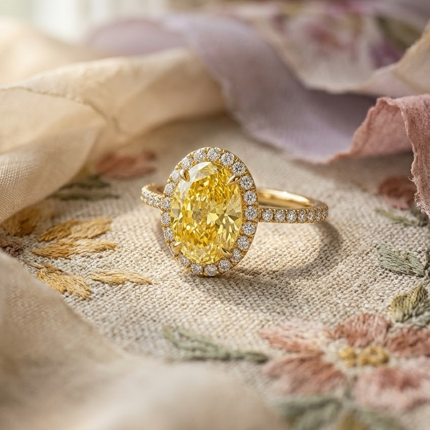 Bloom—Aura Ring | Yellow Oval Diamond in Halo