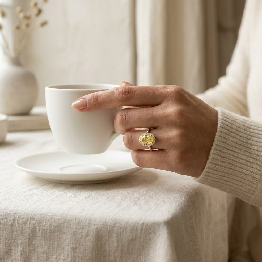Bloom—Aura Ring | Yellow Oval Diamond in Halo