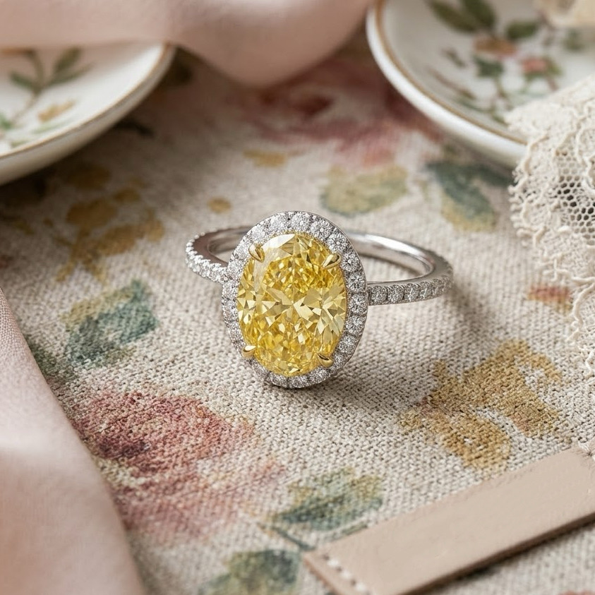 Bloom—Aura Ring | Yellow Oval Diamond in Halo