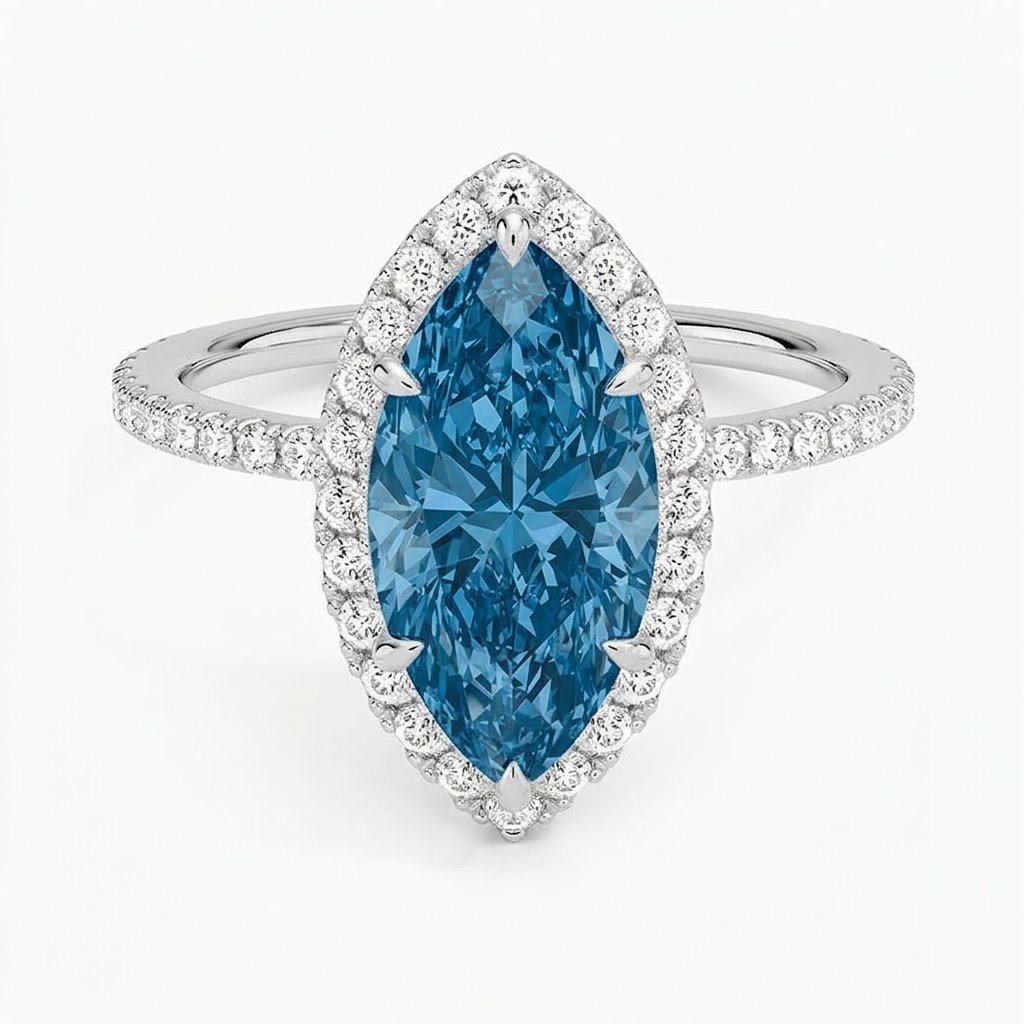 Ascend—Aura Ring | Blue Marquise Diamond in Halo