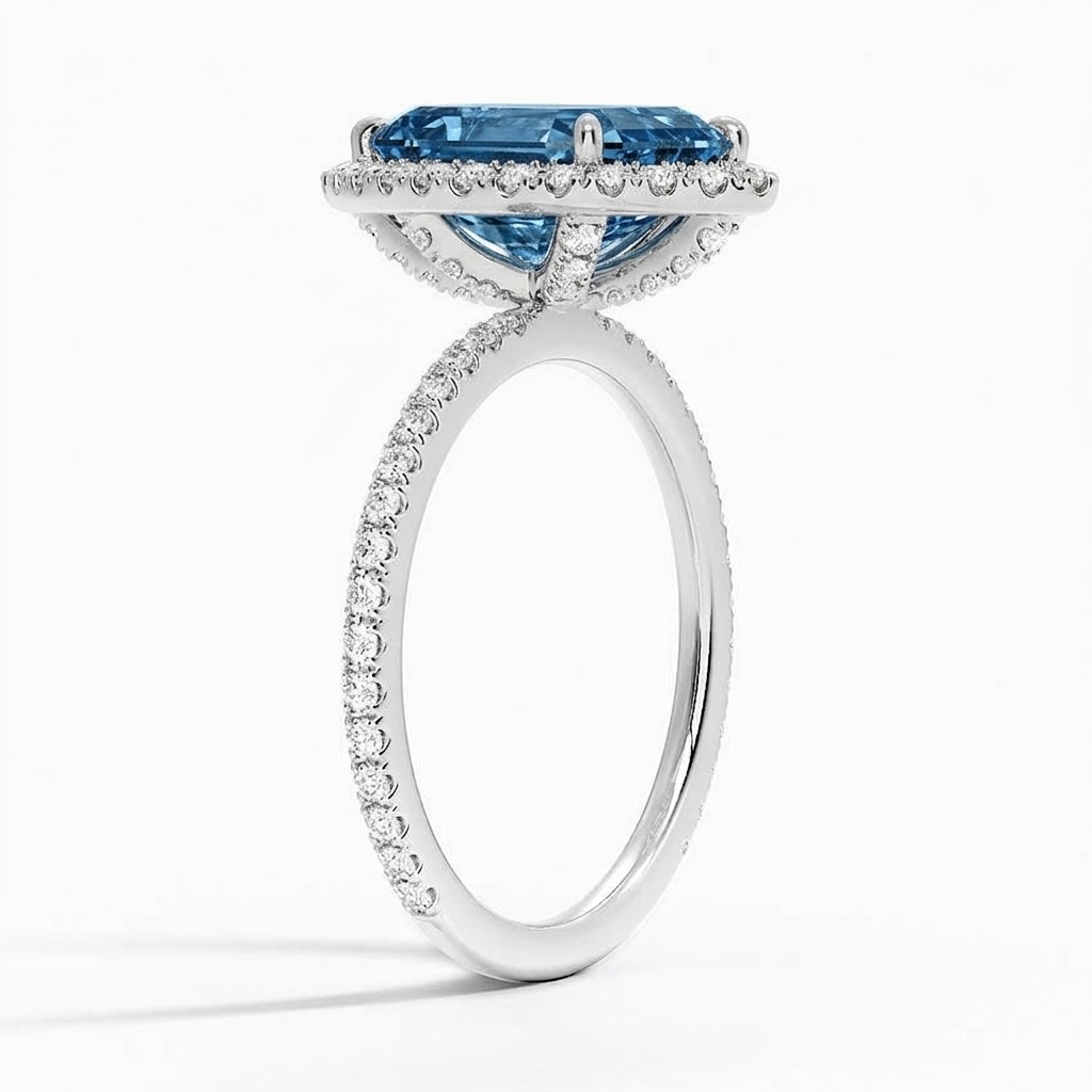 Ascend—Aura Ring | Blue Marquise Diamond in Halo