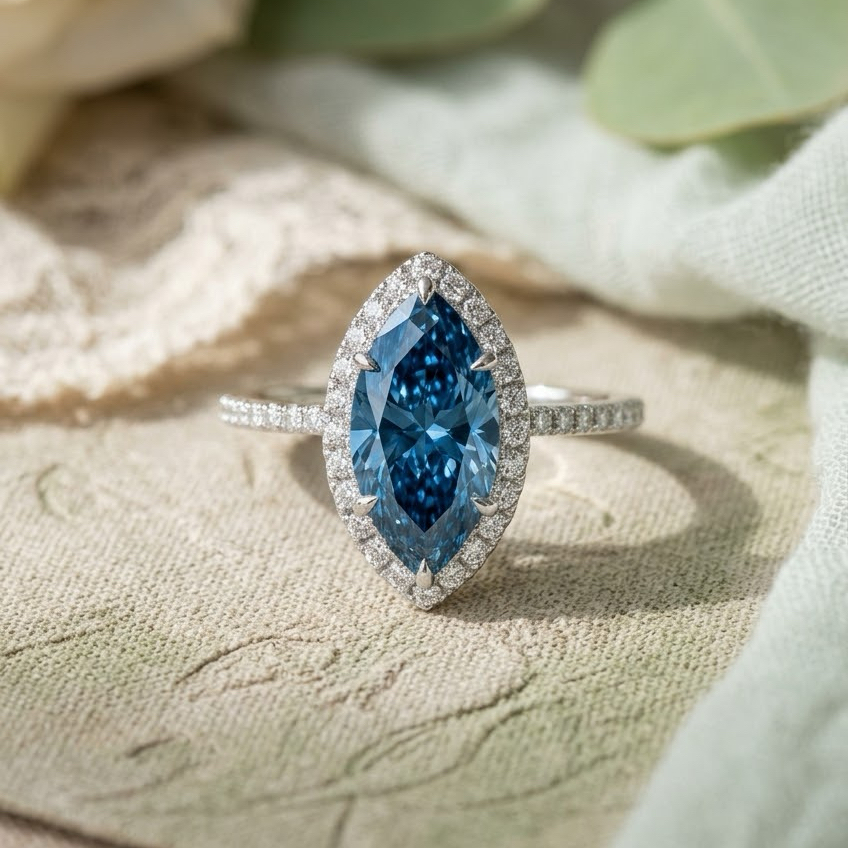 Ascend—Aura Ring | Blue Marquise Diamond in Halo