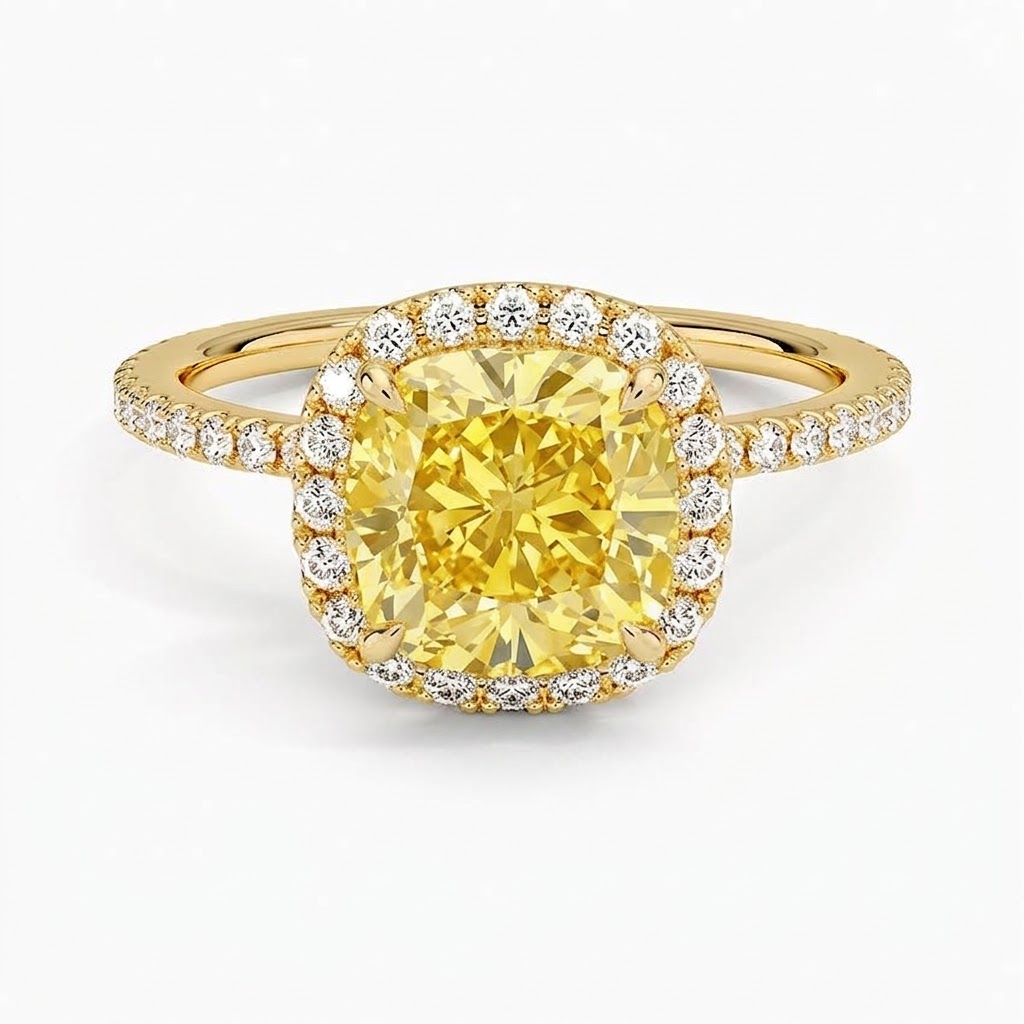 Ascend—Aura Ring | Yellow Cushion Diamond in Halo