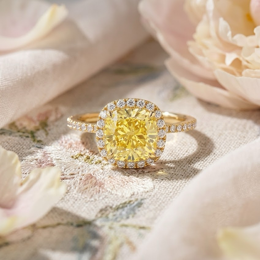 Ascend—Aura Ring | Yellow Cushion Diamond in Halo