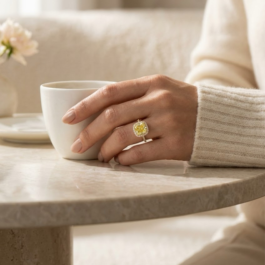 Ascend—Aura Ring | Yellow Cushion Diamond in Halo