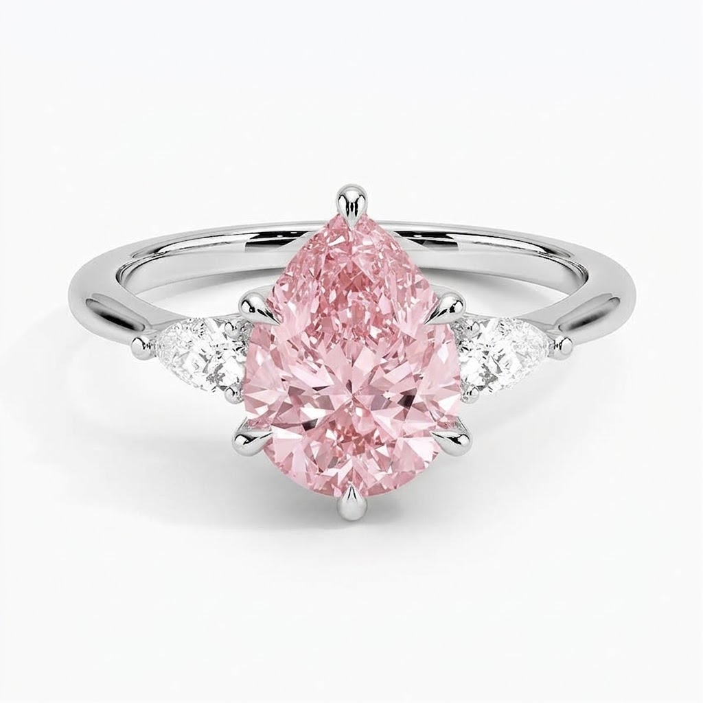 Bloom—Aura Ring | Pink Pear Diamond in Pear Three Stone