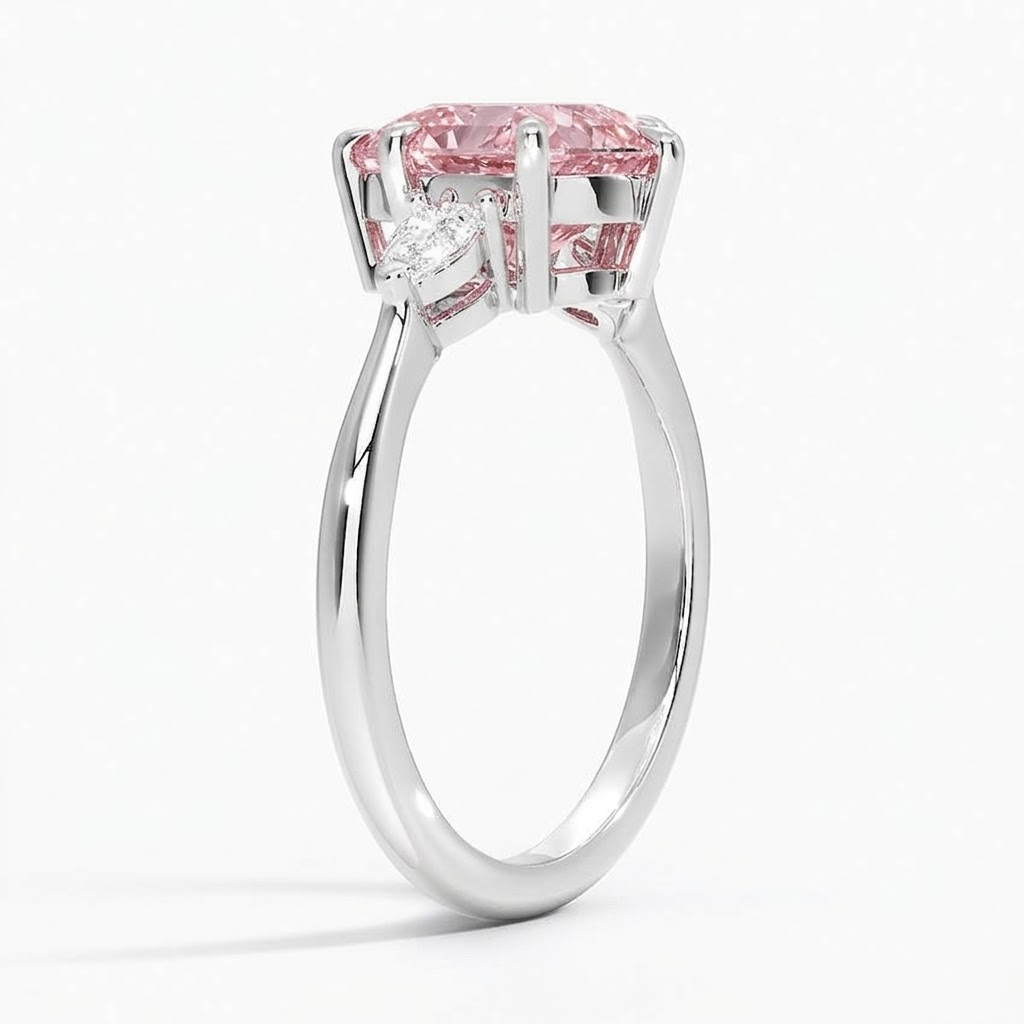 Bloom—Aura Ring | Pink Pear Diamond in Pear Three Stone