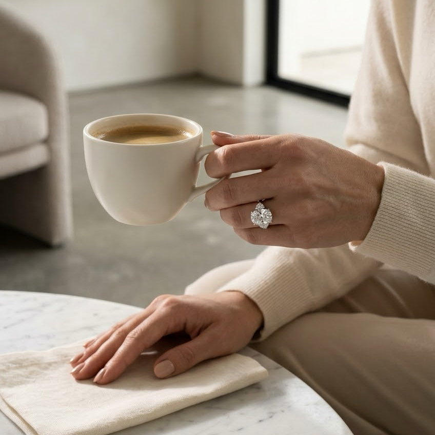 Ascend—Still Light Ring | Enlonged Cushion Diamond in Half Moon Three Stone