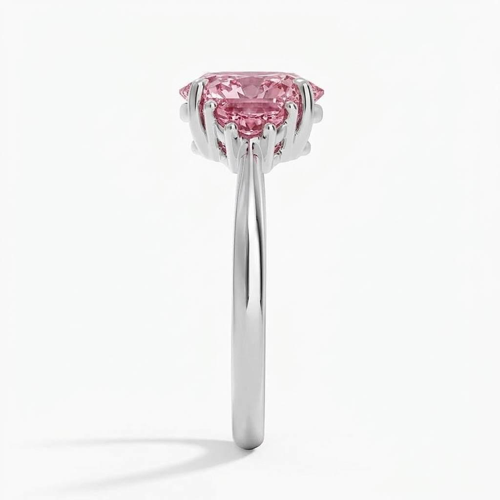Ascend—Aura Ring | Pink  Enlonged Cushion Diamond in Half Moon Three Stone