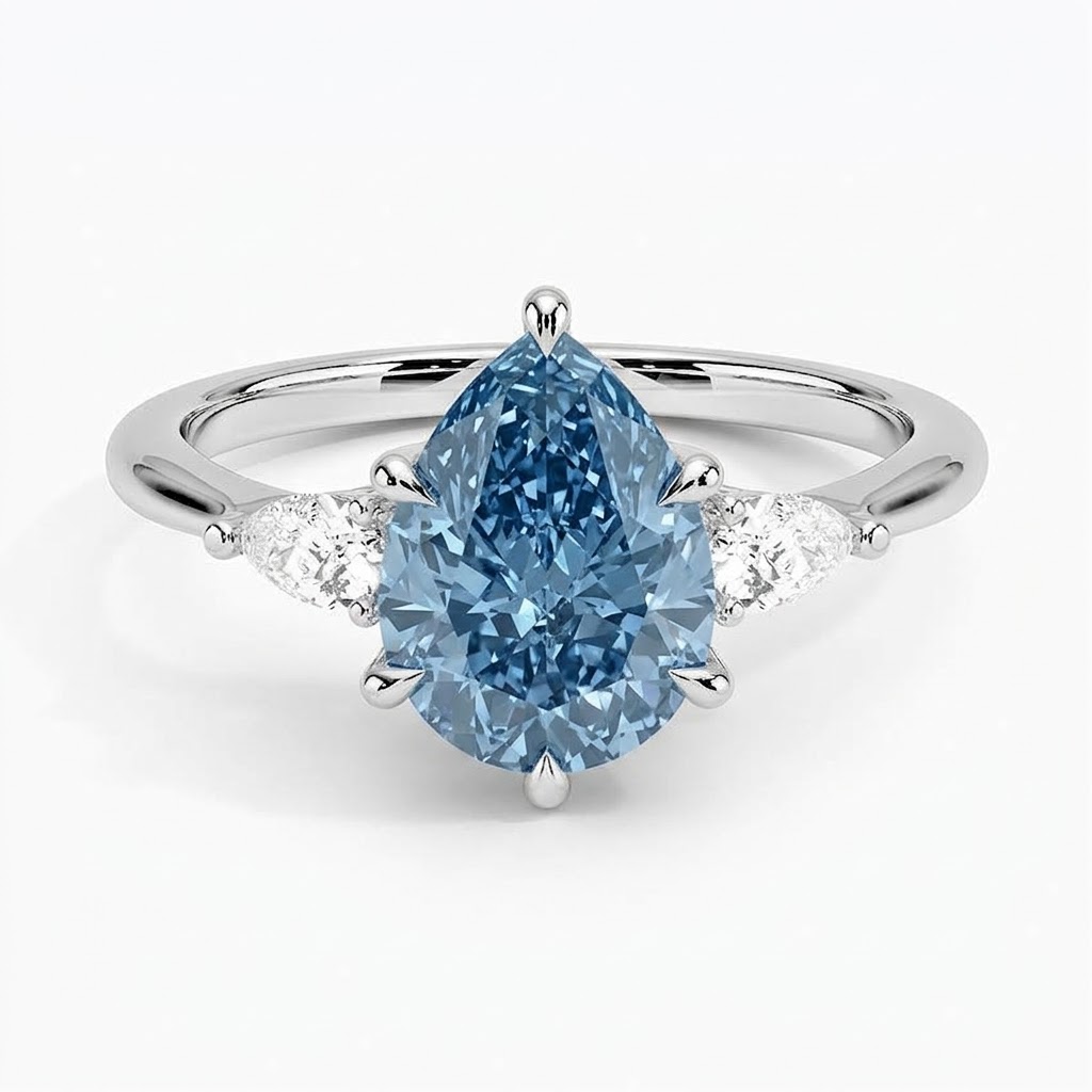 Bloom—Aura Ring | Blue Pear Diamond in Pear Three Stone