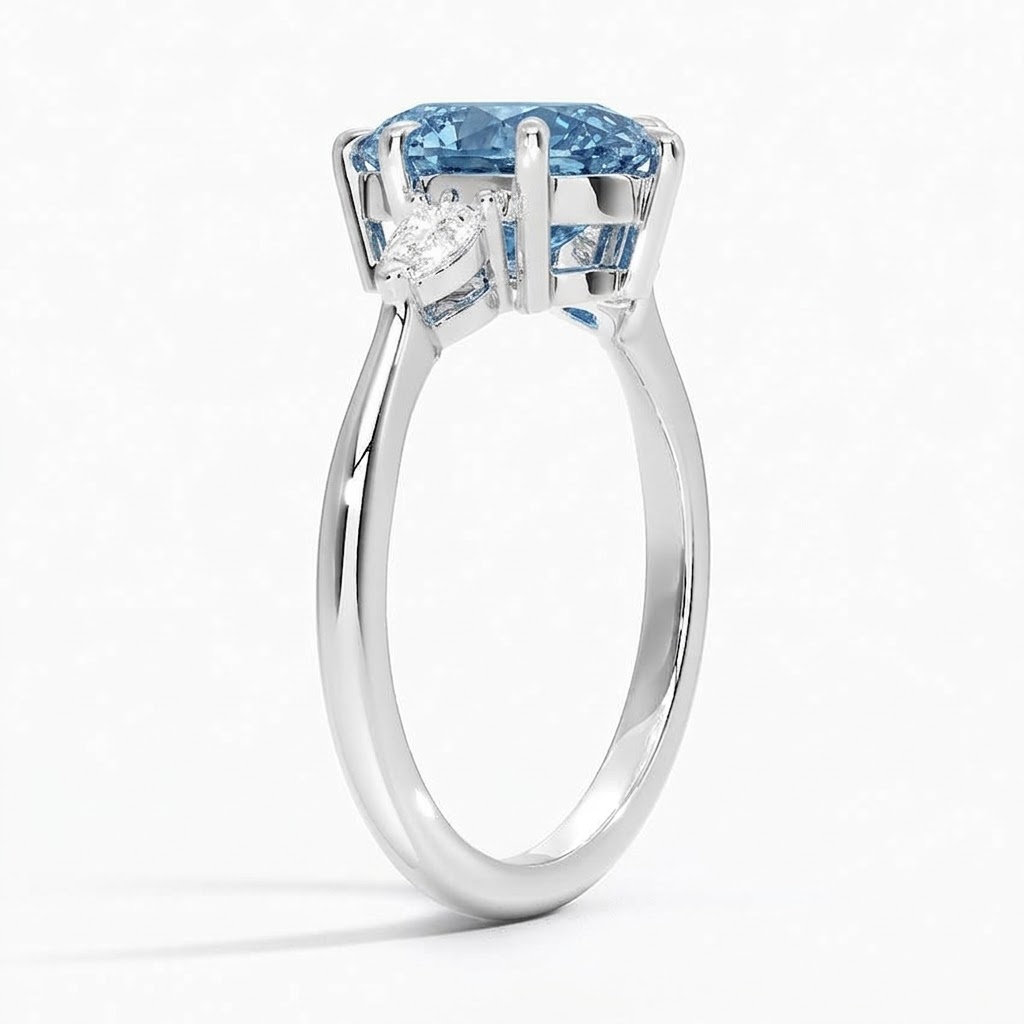 Bloom—Aura Ring | Blue Pear Diamond in Pear Three Stone