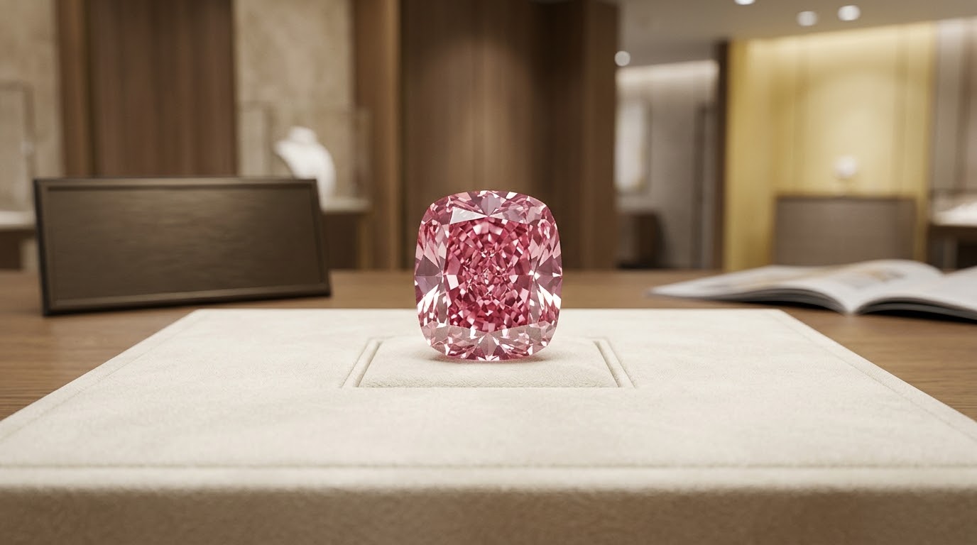 The Fancy Vivid Purple-Pink diamond ring, offered in Christie’s Hong Kong Magnificent Jewels