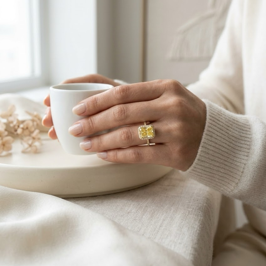 Radiate—Aura Ring | Yellow Radiant Halo Diamond