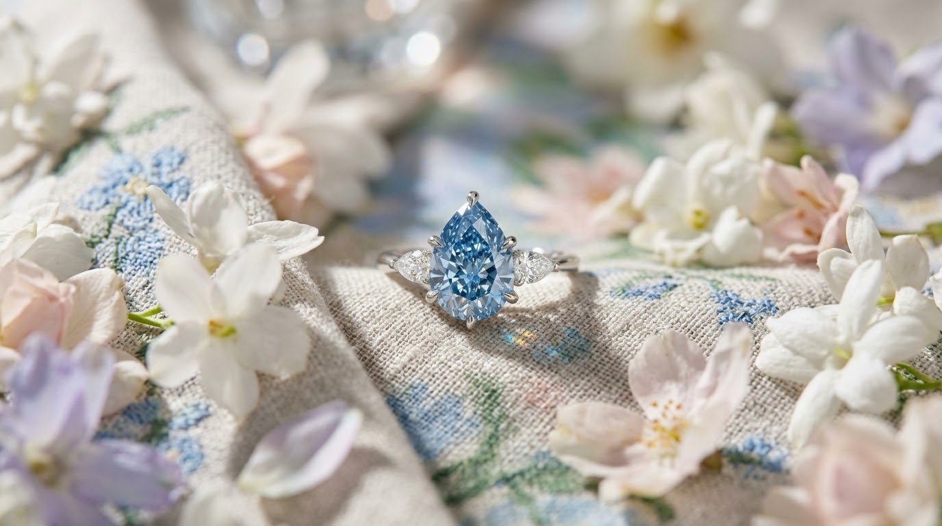 Blue pear three stone Diamond ring