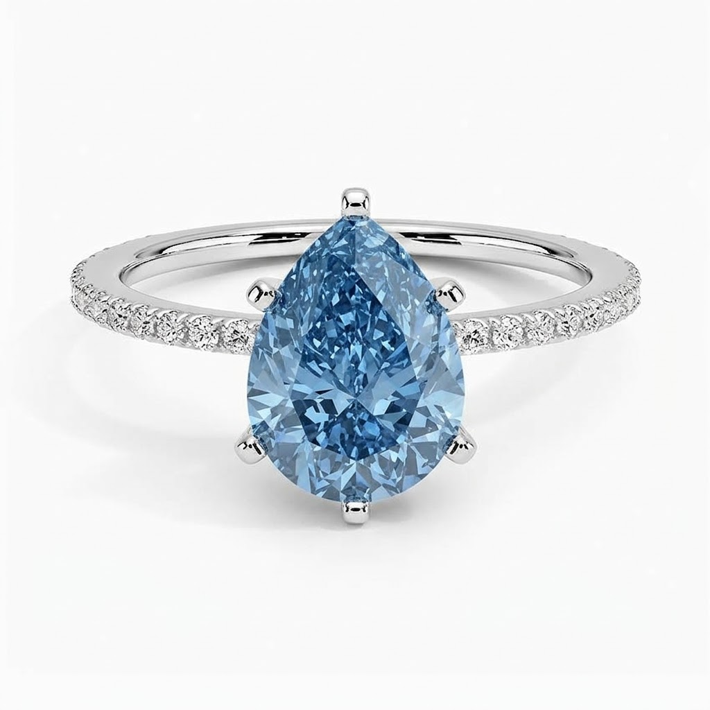Bloom—Aura Ring | Blue Pear Cut Pave Diamond Ring