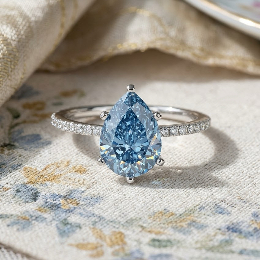 Bloom—Aura Ring | Blue Pear Cut Pave Diamond Ring