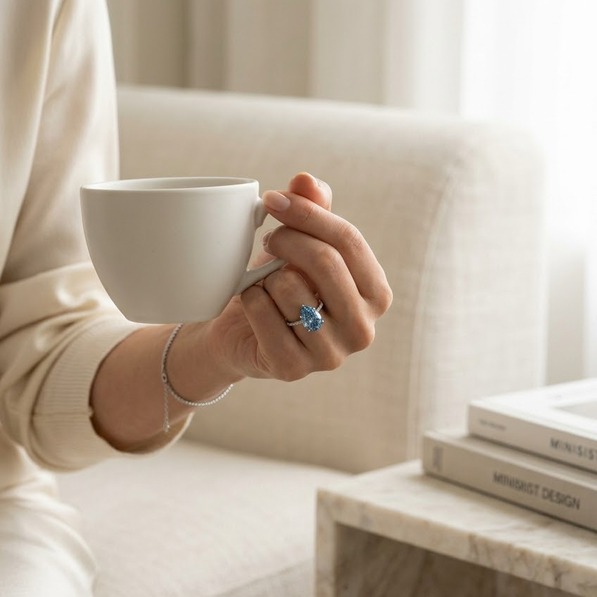 Bloom—Aura Ring | Blue Pear Cut Pave Diamond Ring