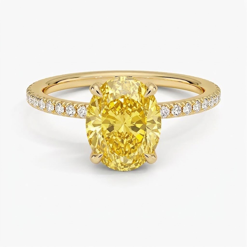 Bloom—Aura Ring | Yellow Oval Cut Pave Diamond Ring with Hidden Halo