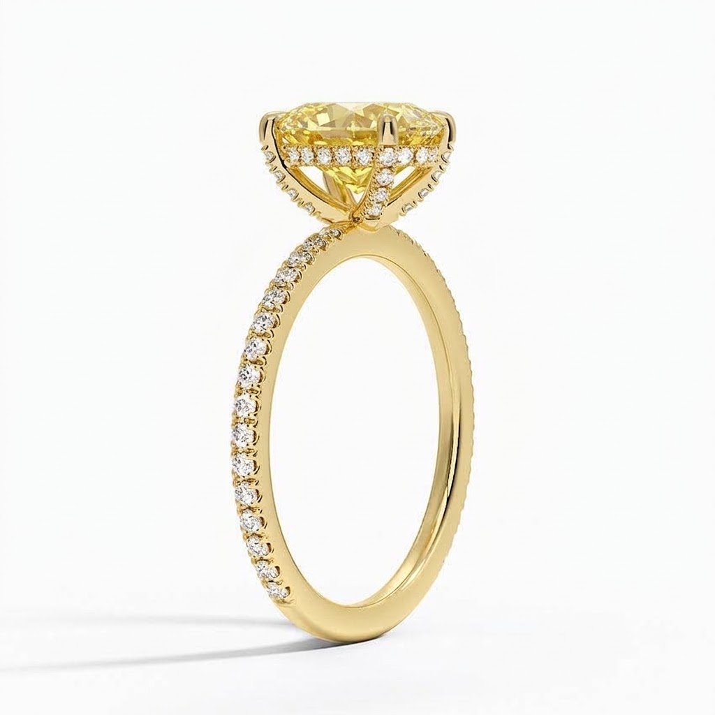 Bloom—Aura Ring | Yellow Oval Cut Pave Diamond Ring with Hidden Halo