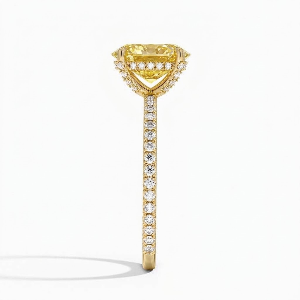Bloom—Aura Ring | Yellow Oval Cut Pave Diamond Ring with Hidden Halo