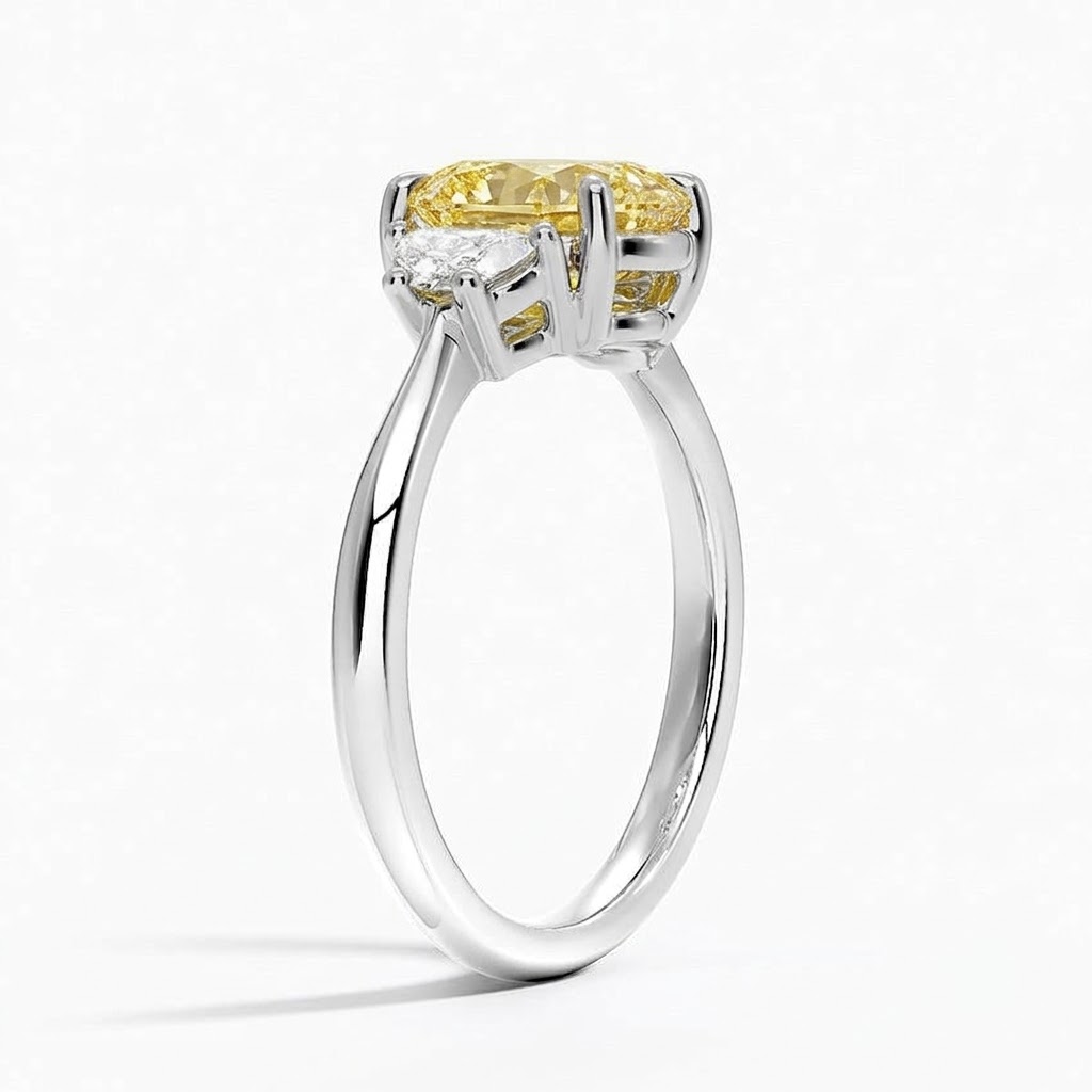 Ascend—Aura Ring | Yellow Enlonged Cushion Diamond in Half Moon Three Stone