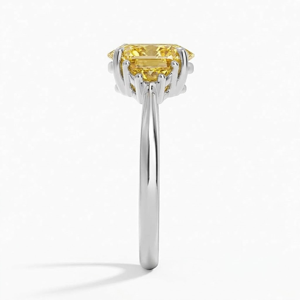 Ascend—Aura Ring | Yellow Enlonged Cushion Diamond in Half Moon Three Stone