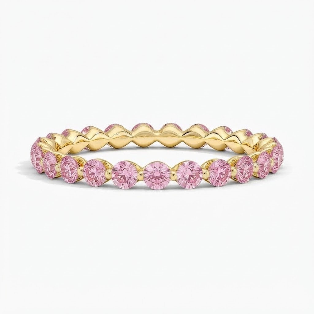 Milestone Band—Aura Ring | Pink Round Diamond Eternity Prong Band