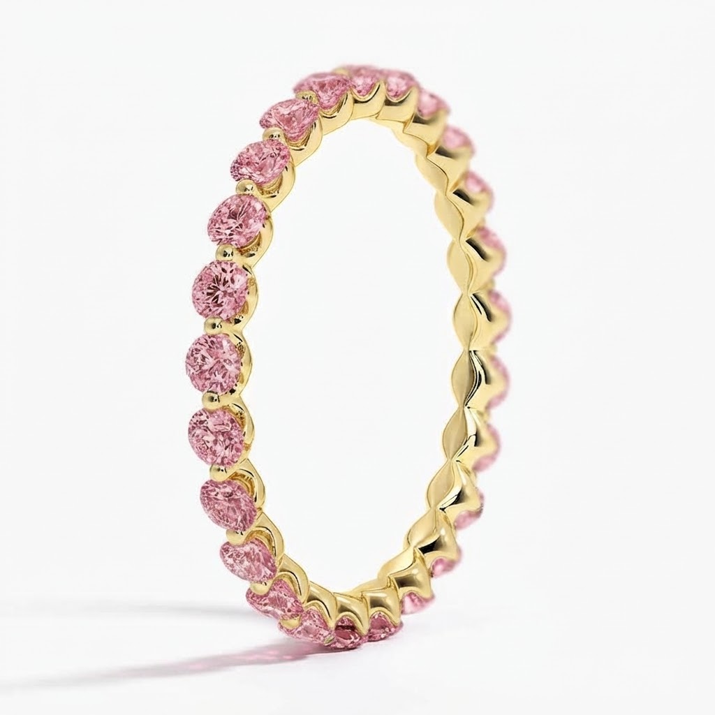 Milestone Band—Aura Ring | Pink Round Diamond Eternity Prong Band