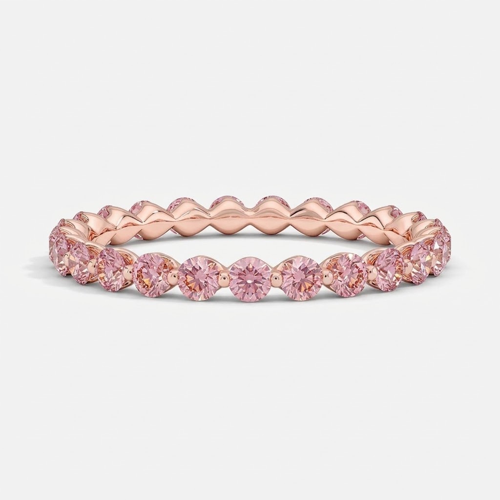 Milestone Band—Aura Ring | Pink Round Diamond Eternity Prong Band