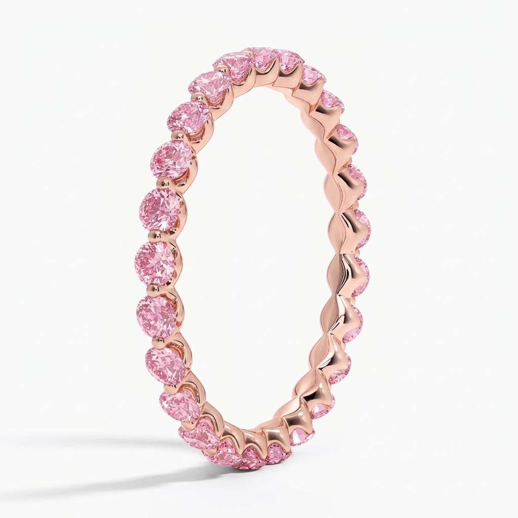 Milestone Band—Aura Ring | Pink Round Diamond Eternity Prong Band
