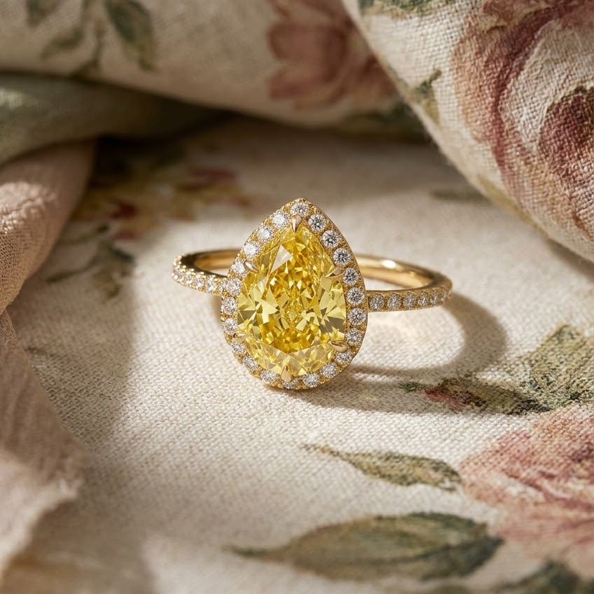 Bloom—Aura Ring | Yellow Pear Diamond in Halo