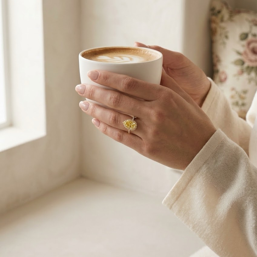 Bloom—Aura Ring | Yellow Pear Diamond in Halo