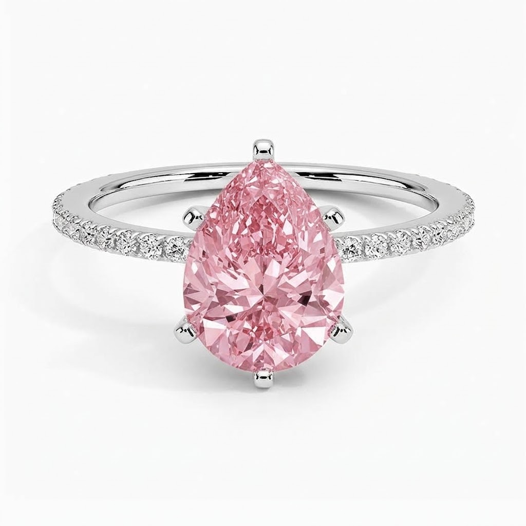 Bloom—Aura Ring | Pink Pear Cut Pave Diamond Ring