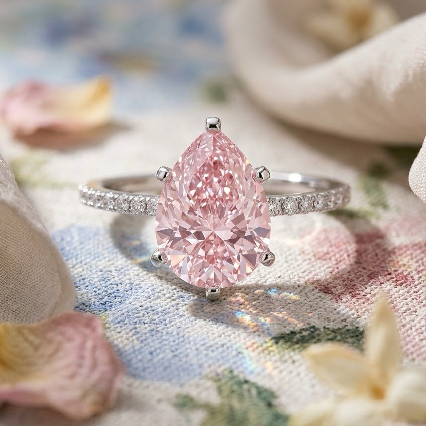 Bloom—Aura Ring | Pink Pear Cut Pave Diamond Ring