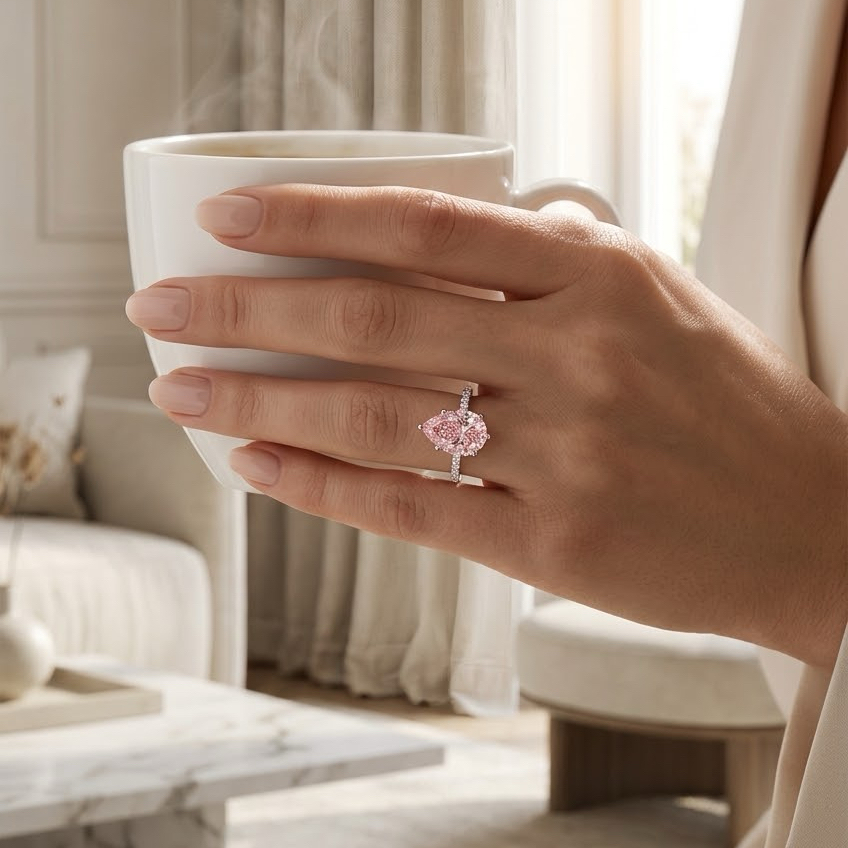 Bloom—Aura Ring | Pink Pear Cut Pave Diamond Ring