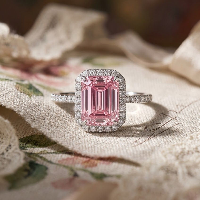 Ascend—Aura Ring | Pink Emerald Halo Diamond