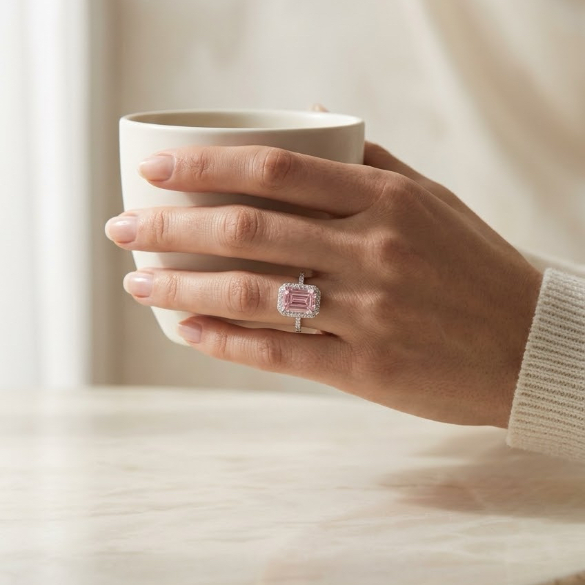 Ascend—Aura Ring | Pink Emerald Halo Diamond