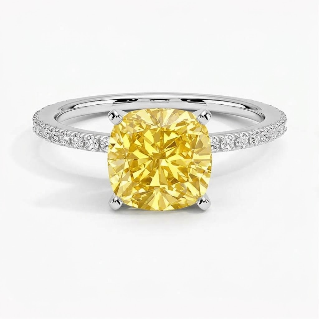 Ascend—Aura Ring | Yellow Cushion Cut Pave Diamond Ring